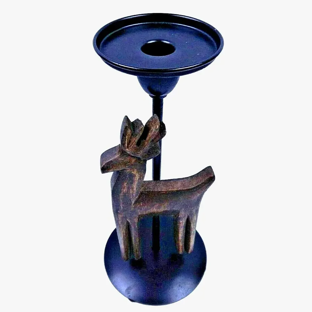 Christmas Reindeer Candle Holder Metal & Wood Rustic Mission 11